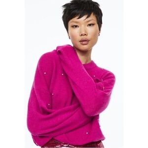 H&M Beaded Fuchsia Pink Sweater S